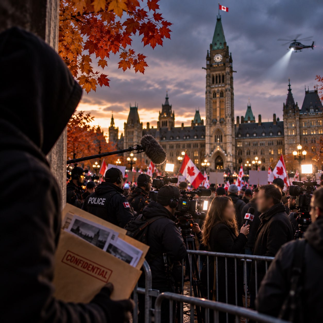 Editorial image of a Canadian public gathering near Parliament
